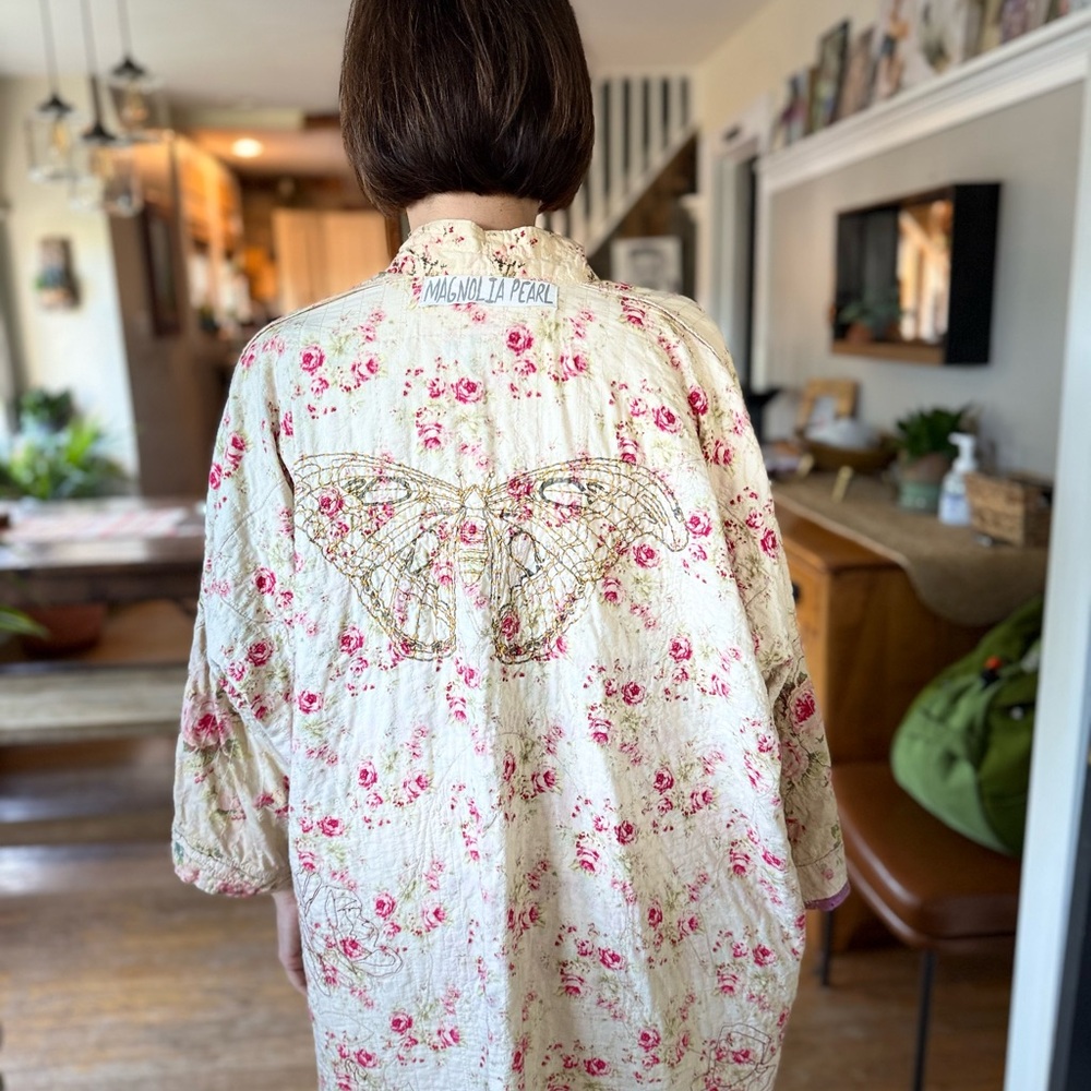 Magnolia Pearl Great Spirits Kimono with Butterfly Embroidery. Reversible.